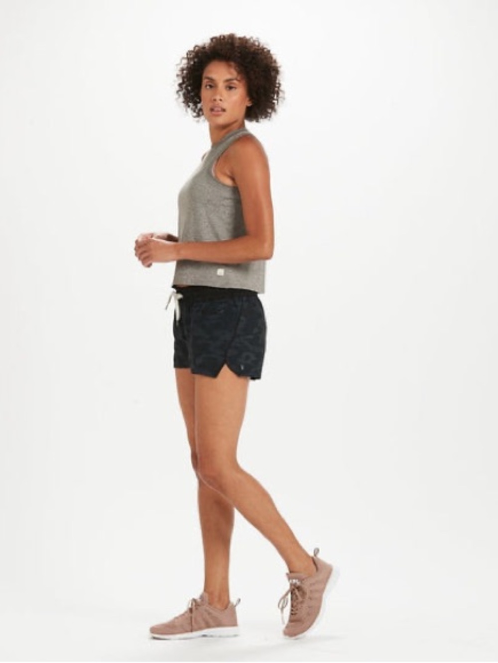 Vuori Women's Black and Grey Camo Clementine Shorts, Size Medium